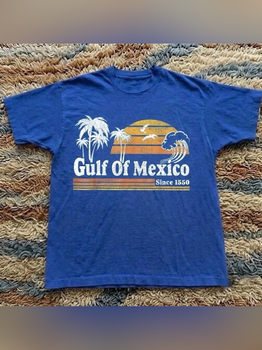 Vintage Blue 'Gulf Of Mexico' Graphic Tee with Sunset Print